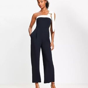 LOFT Black and White One-Shoulder Jumpsuit